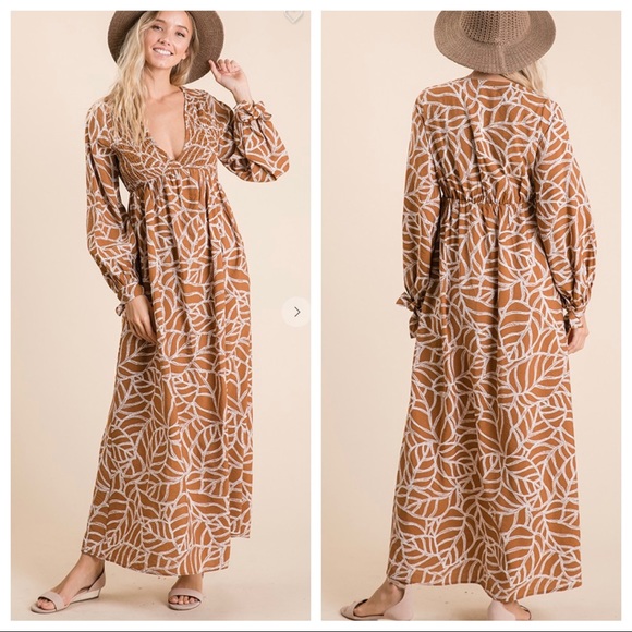 ✨LAST✨BOHO GYPSY CHIC LEAF PRINT WOVEN MAXI DRESS - Picture 4 of 12